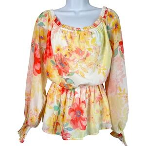 Perfectly Priscilla Womens Colorful Floral Peplum Blouse‎ Size 2X Cottage Boho